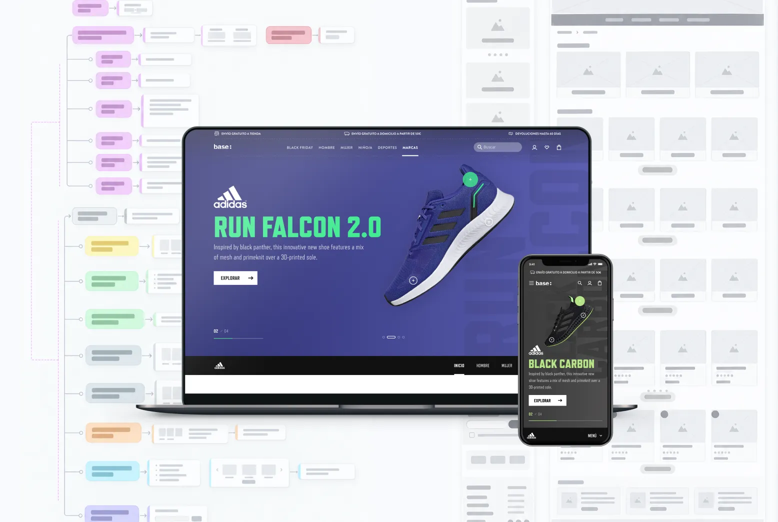 Secuencia de wireframes, UI final e implementación de la experiencia de marca
