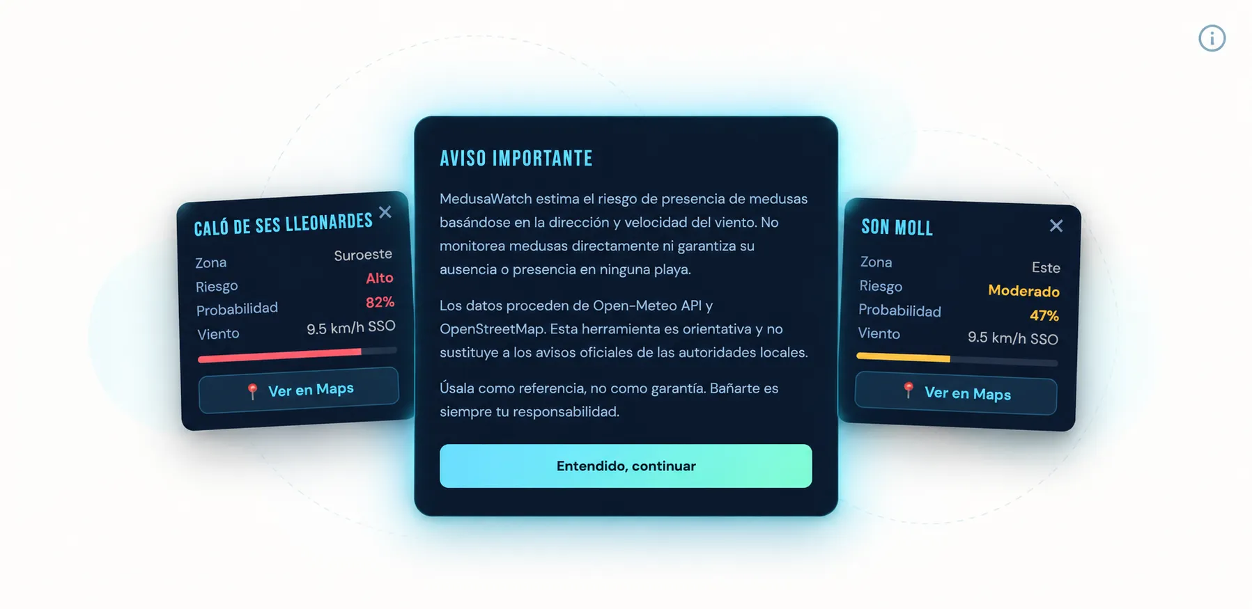 Comunicación del riesgo estimado y el disclaimer de la primera visita en la interfaz de MedusaWatch
